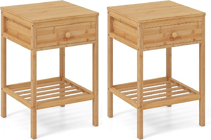 COSTWAY Bedside Table Bamboo 2