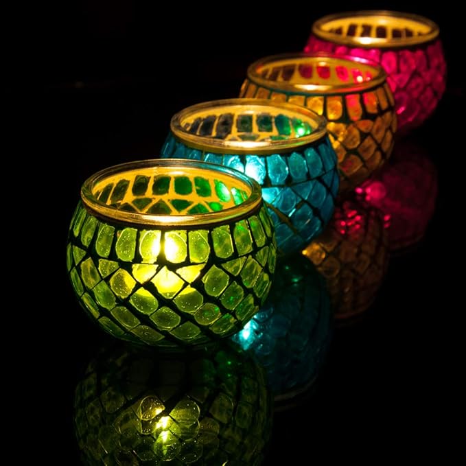 Mosaic Glass Candle Holder 4pack