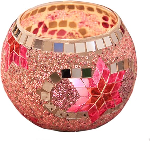 pink silver mosaic candle holder