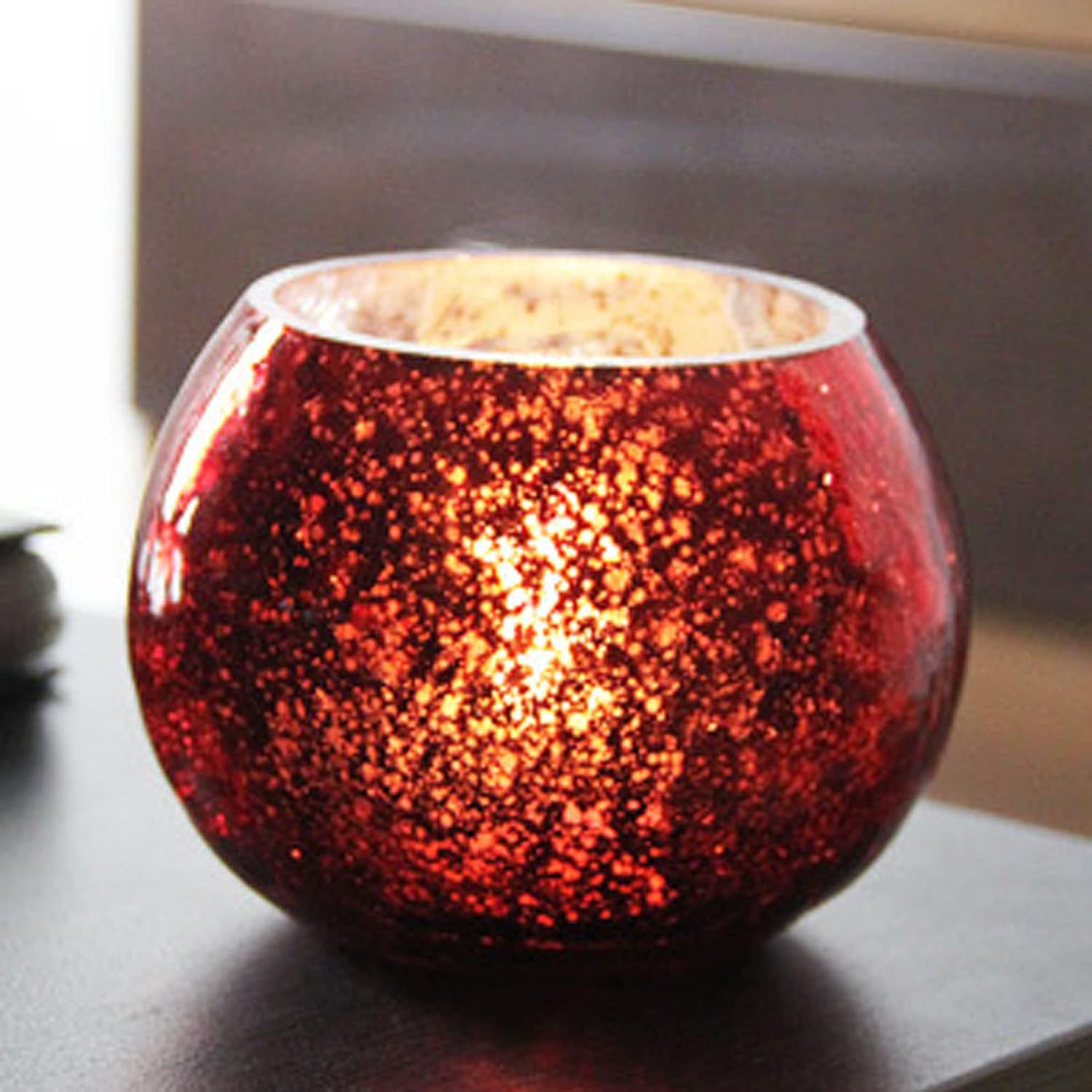 red round glass candle holder