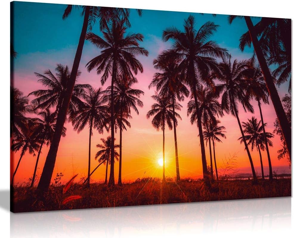 Coconut Palm Trees On Beach At Sunset Canvas